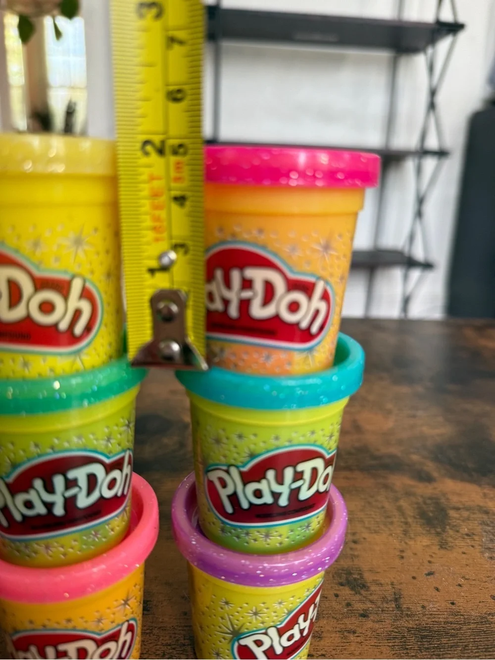 Play-Doh small Yellow with Pink, Teal, Purple, and Green Lids comes with all